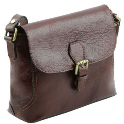 Tuscany Leather Jody Leather Shoulder Bag With Flap Dark Brown #2