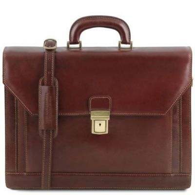 Tuscany Leather Napoli 2 Compartments Leather Briefcase With Front Pocket Brown #1