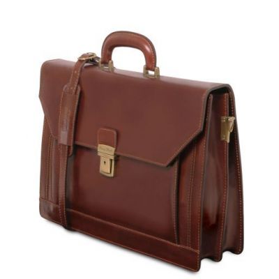 Tuscany Leather Napoli 2 Compartments Leather Briefcase With Front Pocket Dark Brown #6