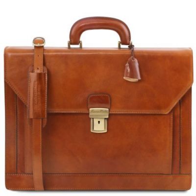 Tuscany Leather Napoli 2 Compartments Leather Briefcase With Front Pocket Honey #1