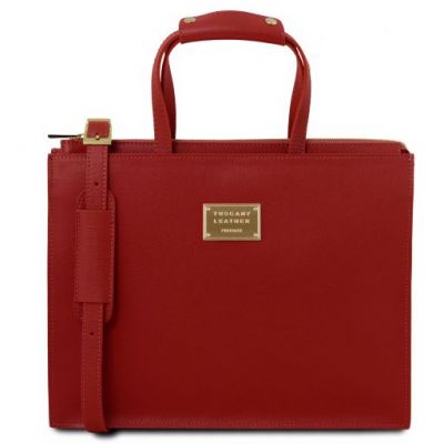 Tuscany Leather Palermo Saffiano Leather Briefcase 3 Compartments For Women Red