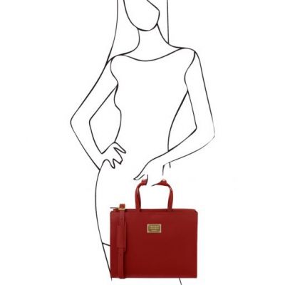 Tuscany Leather Palermo Saffiano Leather Briefcase 3 Compartments For Women Red #3