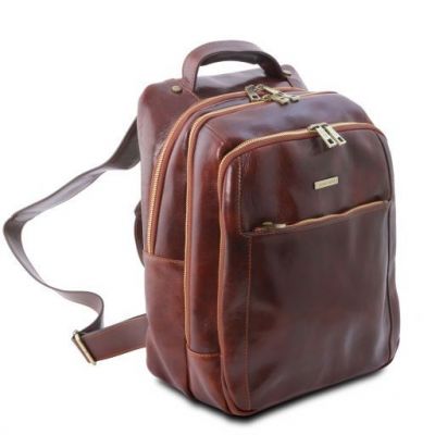 Tuscany Leather Phuket 3 Compartments Leather Laptop Backpack Dark Brown #3