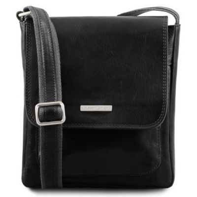 Tuscany Leather Jimmy Leather Crossbody Bag For Men With Front Pocket Black