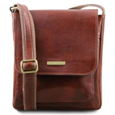 Tuscany Leather Jimmy Leather Crossbody Bag For Men With Front Pocket Brown #1