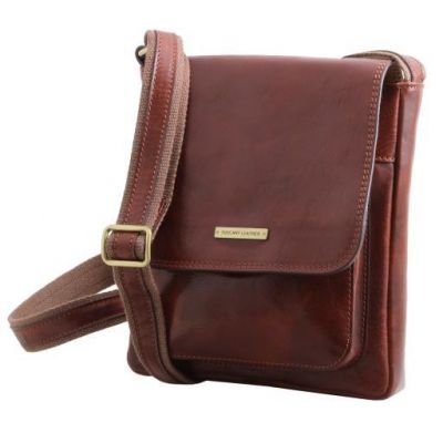 Tuscany Leather Jimmy Leather Crossbody Bag For Men With Front Pocket Brown #2