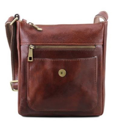 Tuscany Leather Jimmy Leather Crossbody Bag For Men With Front Pocket Brown #3