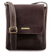 Tuscany Leather Jimmy Leather Crossbody Bag For Men With Front Pocket Dark Brown