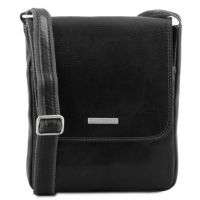 Tuscany Leather John Leather Crossbody Bag For Men With Front Zip Black