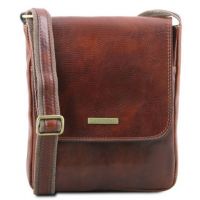 Tuscany Leather John Leather Crossbody Bag For Men With Front Zip Brown