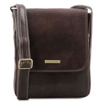 Tuscany Leather John Leather Crossbody Bag For Men With Front Zip Dark Brown