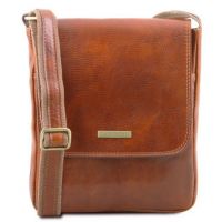 Tuscany Leather John Leather Crossbody Bag For Men With Front Zip Honey