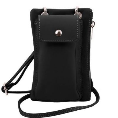 Tuscany Leather Soft Leather Cellphone Holder Mini Cross Bag Black