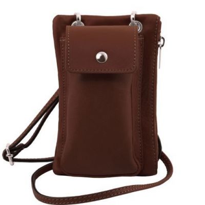 Tuscany Leather Soft Leather Cellphone Holder Mini Cross Bag Brown