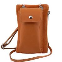 Tuscany Leather Soft Leather Cellphone Holder Mini Cross Bag Cognac
