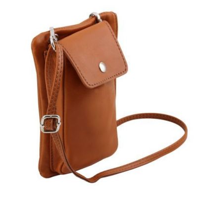 Tuscany Leather Soft Leather Cellphone Holder Mini Cross Bag Cognac #4