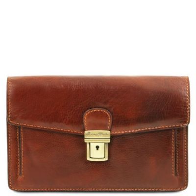 Tuscany Leather Tommy Exclusive Leather Handy Wrist Bag For Men Brown
