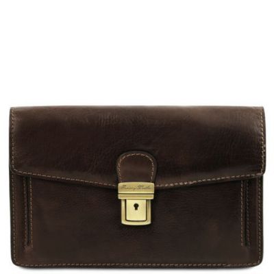Tuscany Leather Tommy Exclusive Leather Handy Wrist Bag For Men Dark Brown