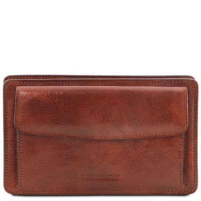 Tuscany Leather Denis Exclusive Leather Handy Wrist Bag For Men Brown #1