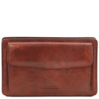 Tuscany Leather Denis Exclusive Leather Handy Wrist Bag For Men Brown