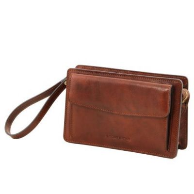 Tuscany Leather Denis Exclusive Leather Handy Wrist Bag For Men Dark Brown #3