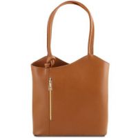 Tuscany Leather Patty Saffiano Leather Convertible Bag Cognac