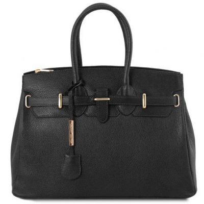 Tuscany Leather Handbag With Golden Hardware Black #1