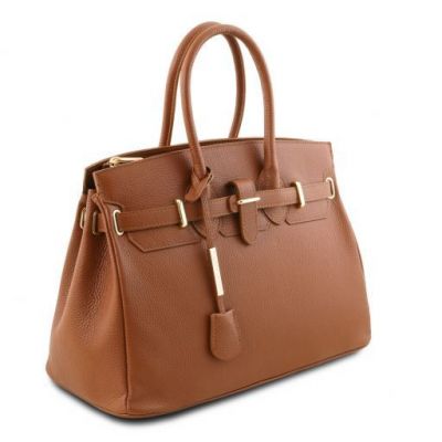 Tuscany Leather Handbag With Golden Hardware Cognac #2