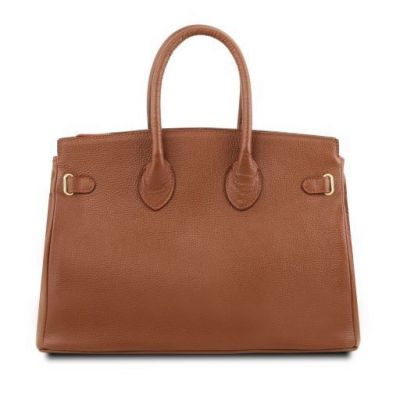 Tuscany Leather Handbag With Golden Hardware Cognac #3