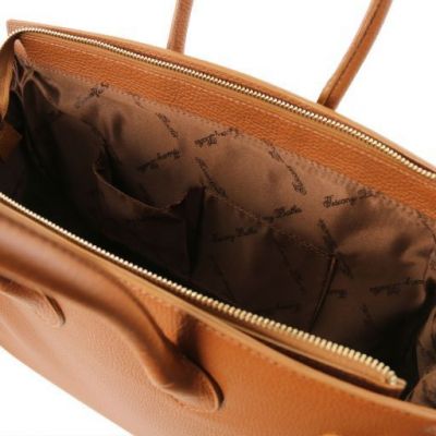 Tuscany Leather Handbag With Golden Hardware Cognac #5