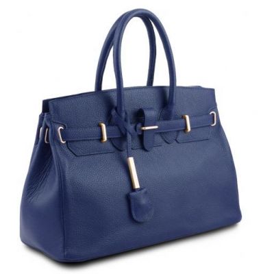 Tuscany Leather Handbag With Golden Hardware Dark Blue #2