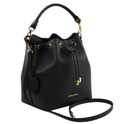 Tuscany Leather Vittoria Leather Bucket Bag Black #2