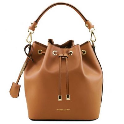 Tuscany Leather Vittoria Leather Bucket Bag Cognac