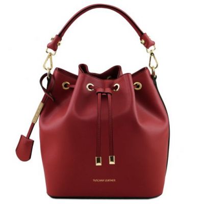 Tuscany Leather Vittoria Leather Bucket Bag Red