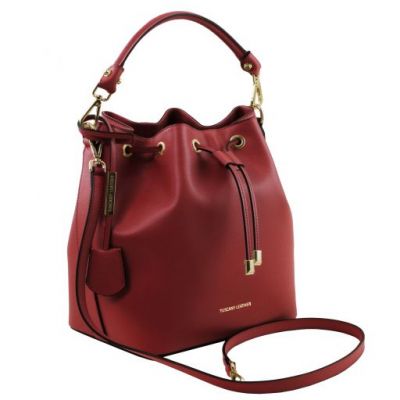 Tuscany Leather Vittoria Leather Bucket Bag Red #2