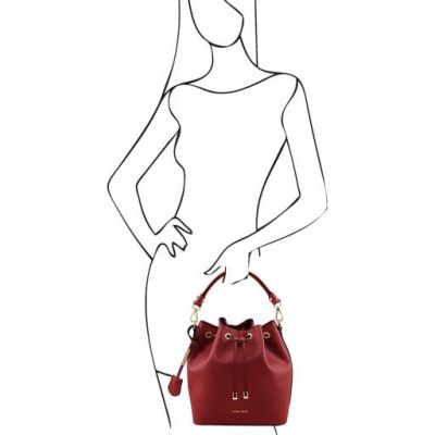 Tuscany Leather Vittoria Leather Bucket Bag Red #6