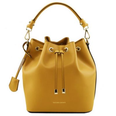 Tuscany Leather Vittoria Leather Bucket Bag Yellow