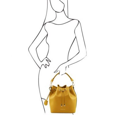 Tuscany Leather Vittoria Leather Bucket Bag Yellow #5