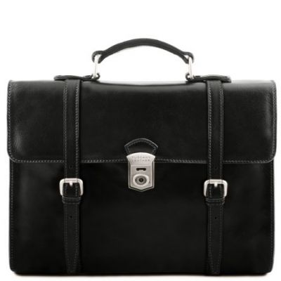 Tuscany Leather Viareggio Exclusive Leather Laptop Case With 3 Compartments Black #1