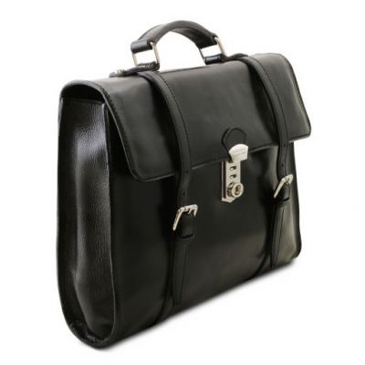 Tuscany Leather Viareggio Exclusive Leather Laptop Case With 3 Compartments Black #2