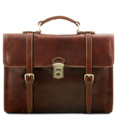 Tuscany Leather Viareggio Exclusive Leather Laptop Case With 3 Compartments Brown #1
