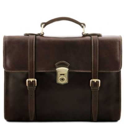 Tuscany Leather Viareggio Exclusive Leather Laptop Case With 3 Compartments Dark Brown #1