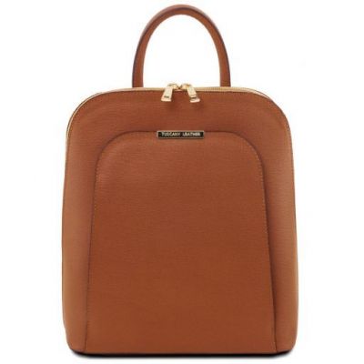Tuscany Leather TL Bags Cognac Saffiano Leather Backpack For Women #1