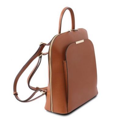 Tuscany Leather TL Bags Cognac Saffiano Leather Backpack For Women #8