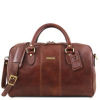 Tuscany Leather Lisbona Travel Leather Duffle Bag Small Size Brown