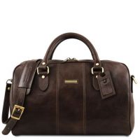 Tuscany Leather Lisbona Travel Leather Duffle Bag Small Size Dark Brown