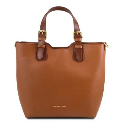 Tuscany Leather TL Bag Saffiano Leather Tote Cognac