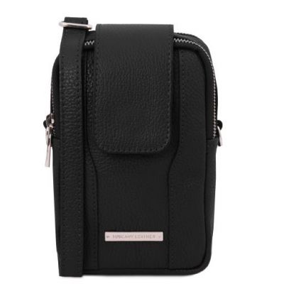 Tuscany Leather Soft Leather Cellphone Holder Mini Cross Bag Black