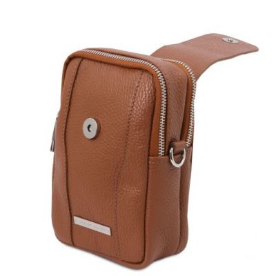 Tuscany Leather Soft Leather Cellphone Holder Mini Cross Bag Cognac #3