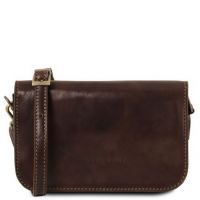 Tuscany Leather Carmen Leather Shoulder Bag With Flap Dark Brown